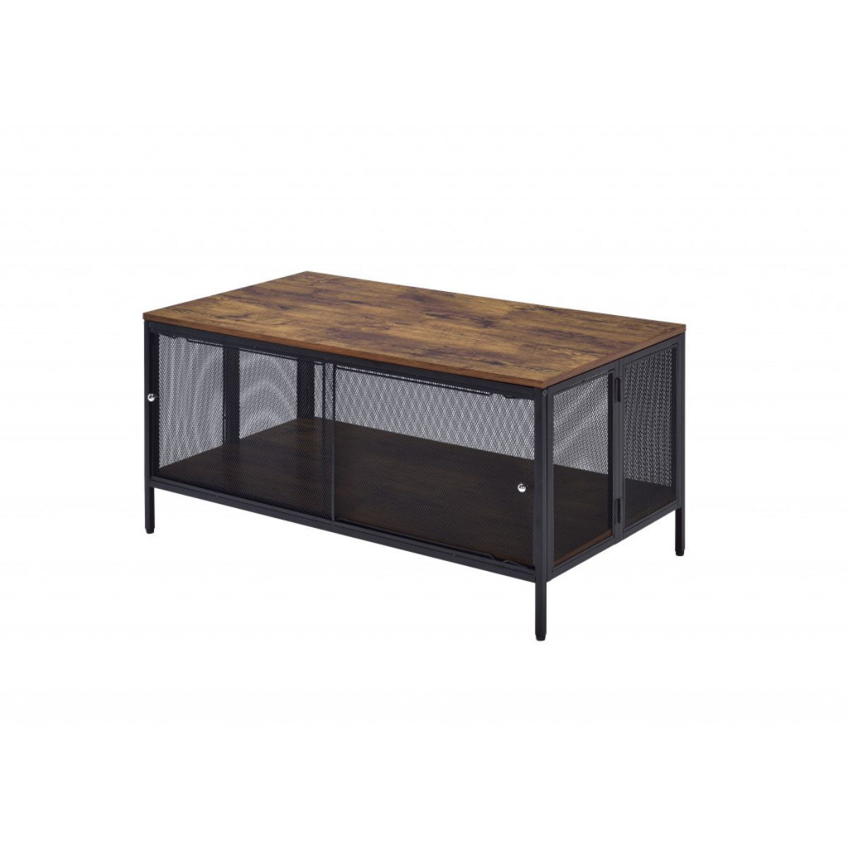 490514 41 in. Black & Antique Oak Rectangular Coffee Table with Shelf
