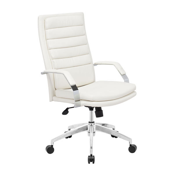 Home Roots Furniture 248981 44-47.6 X 27.5 X 27.5 In. Leatherette Chromed Stainless Steel Comfort Office Chair - White