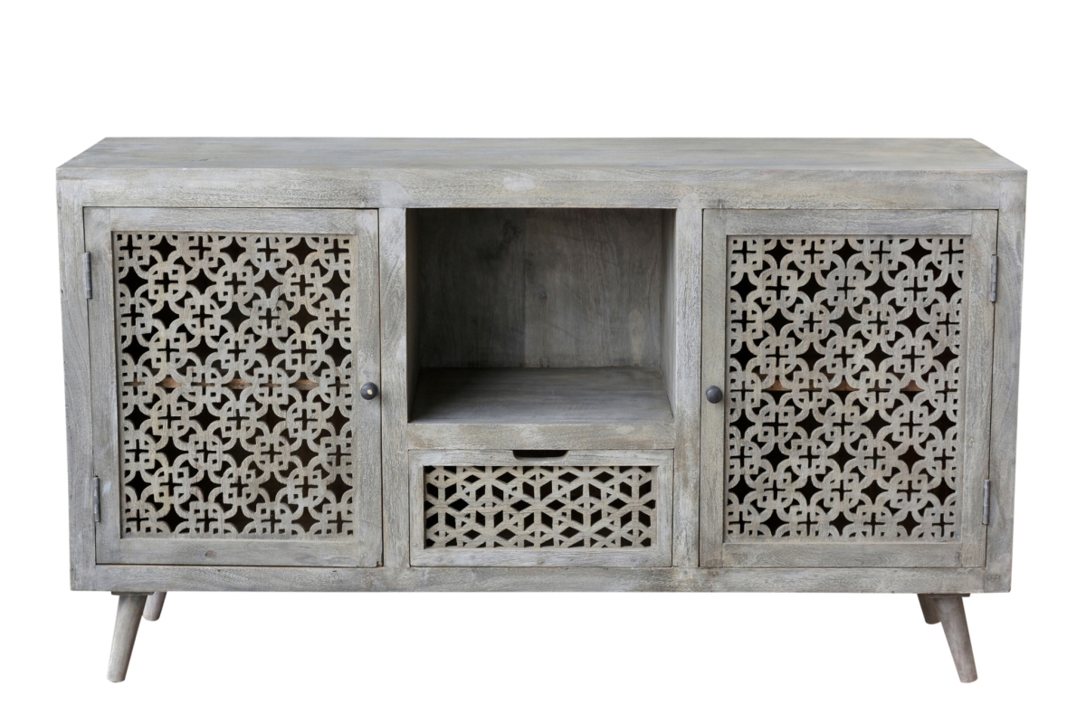 488848 55 in. Gray Solid Wood Distressed Console Table with Storage with Storage