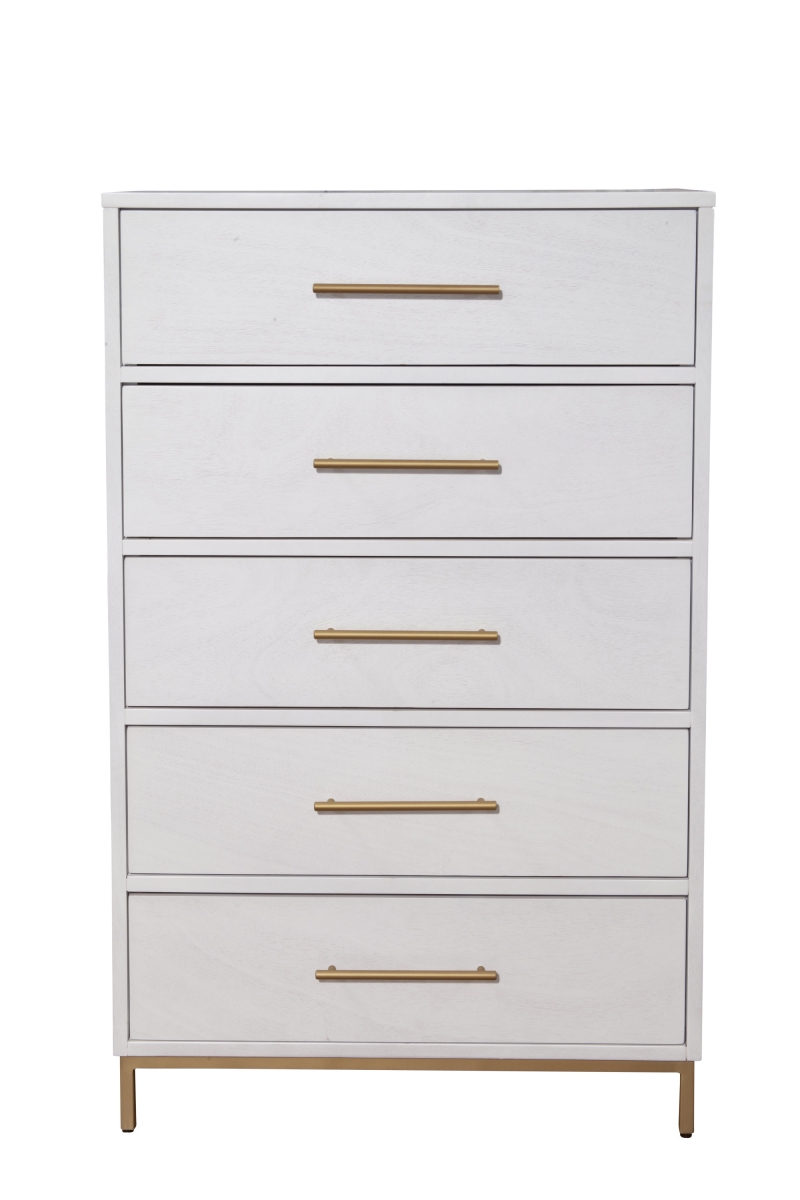30 in. White Solid Wood Five Drawer Chest