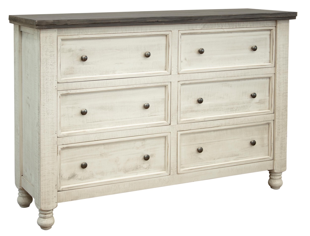62 in. Gray & Ivory Solid Wood Six Drawer Double Dresser