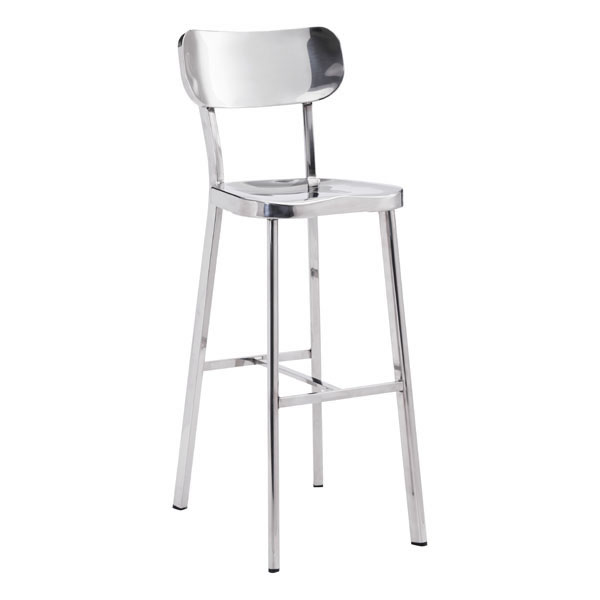 Home Roots Furniture 248774 42.5 X 15.6 X 18 In. Polished Stainless Steel Bar Chair - Silver