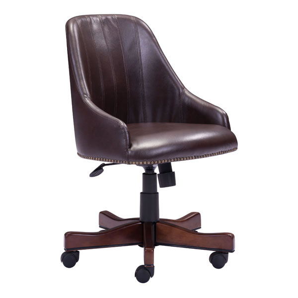 Home Roots Furniture 248993 33-37 X 23 X 23 In. Leatherette Poplar Office Chair - Brown