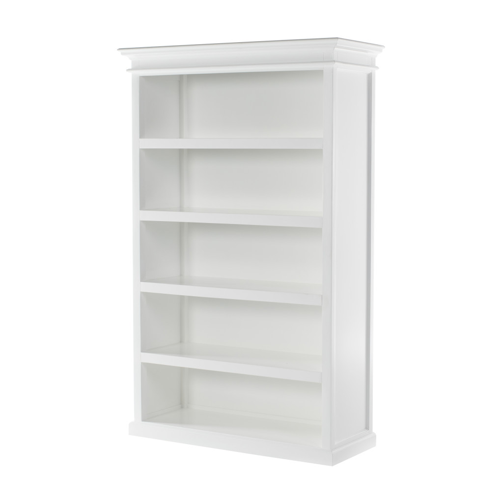 77 in. Antiqued White Solid Wood Five Tier Standard Bookcase