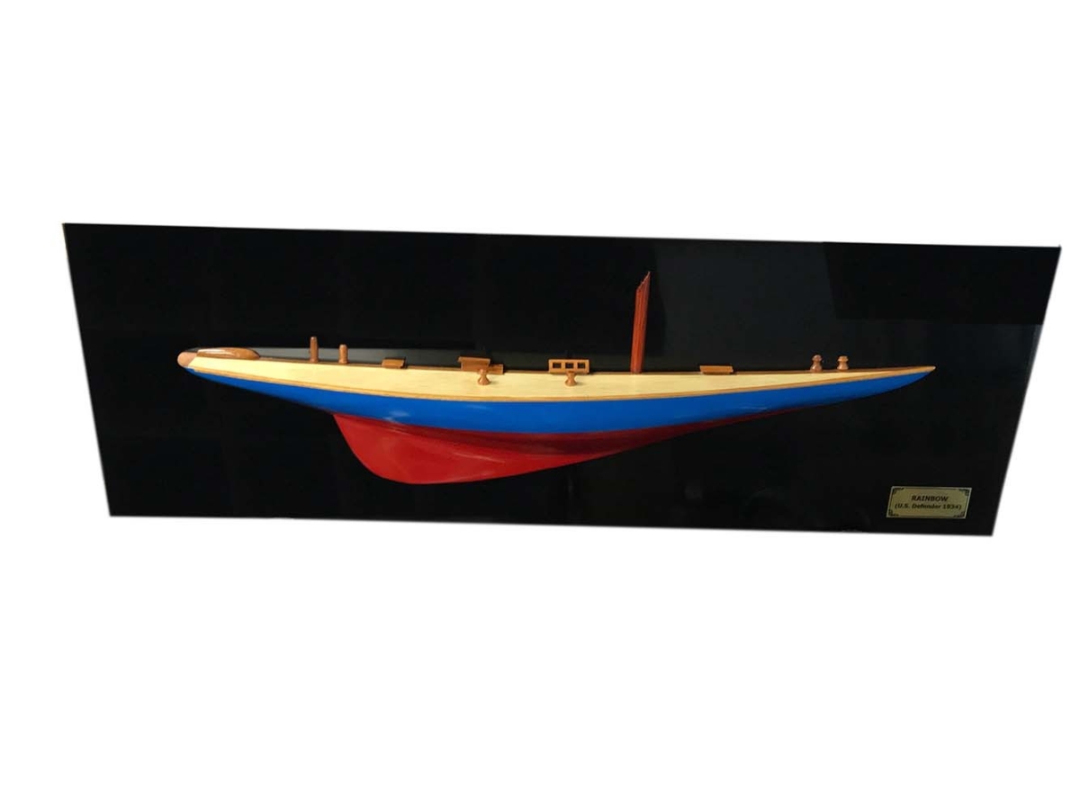 12 in. Blue & Red Rainbow Half-Hull Hand Painted Decorative Boat