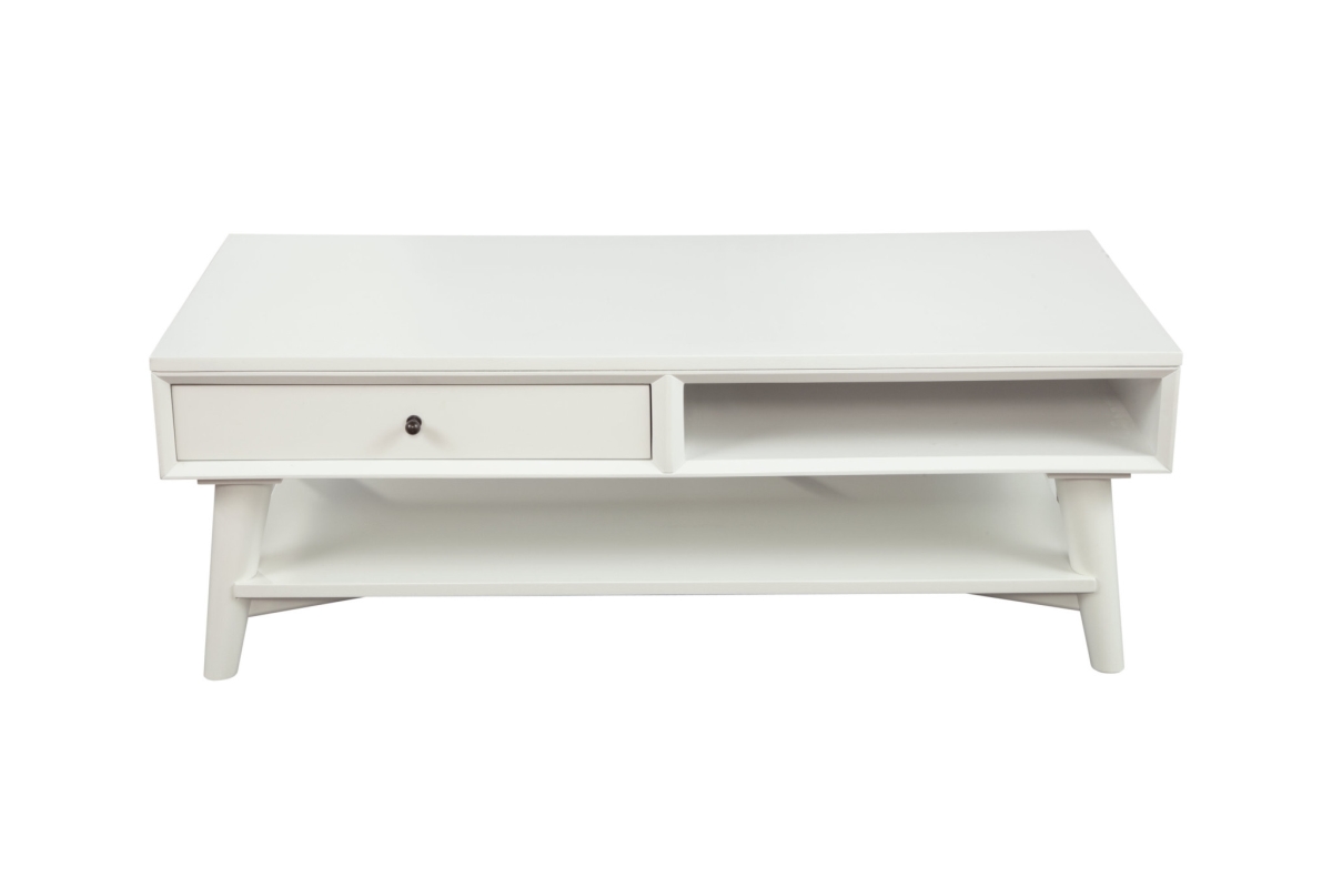 48 in. White Rectangle Coffee Table with Drawer