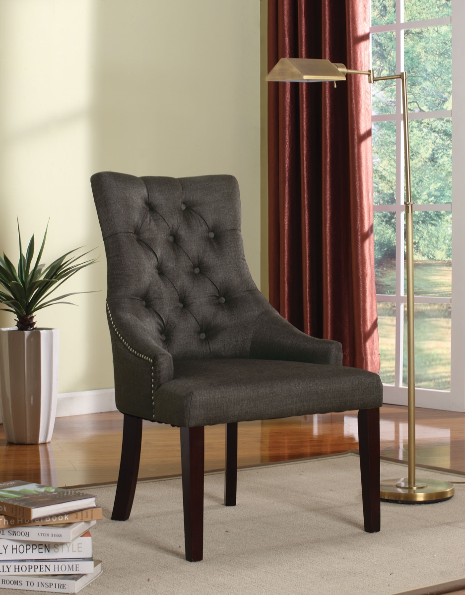 Home Roots Furniture 285699 38 X 25 X 27 In. Fabric & Wood Side Chair - Gray & Walnut, Set Of 2