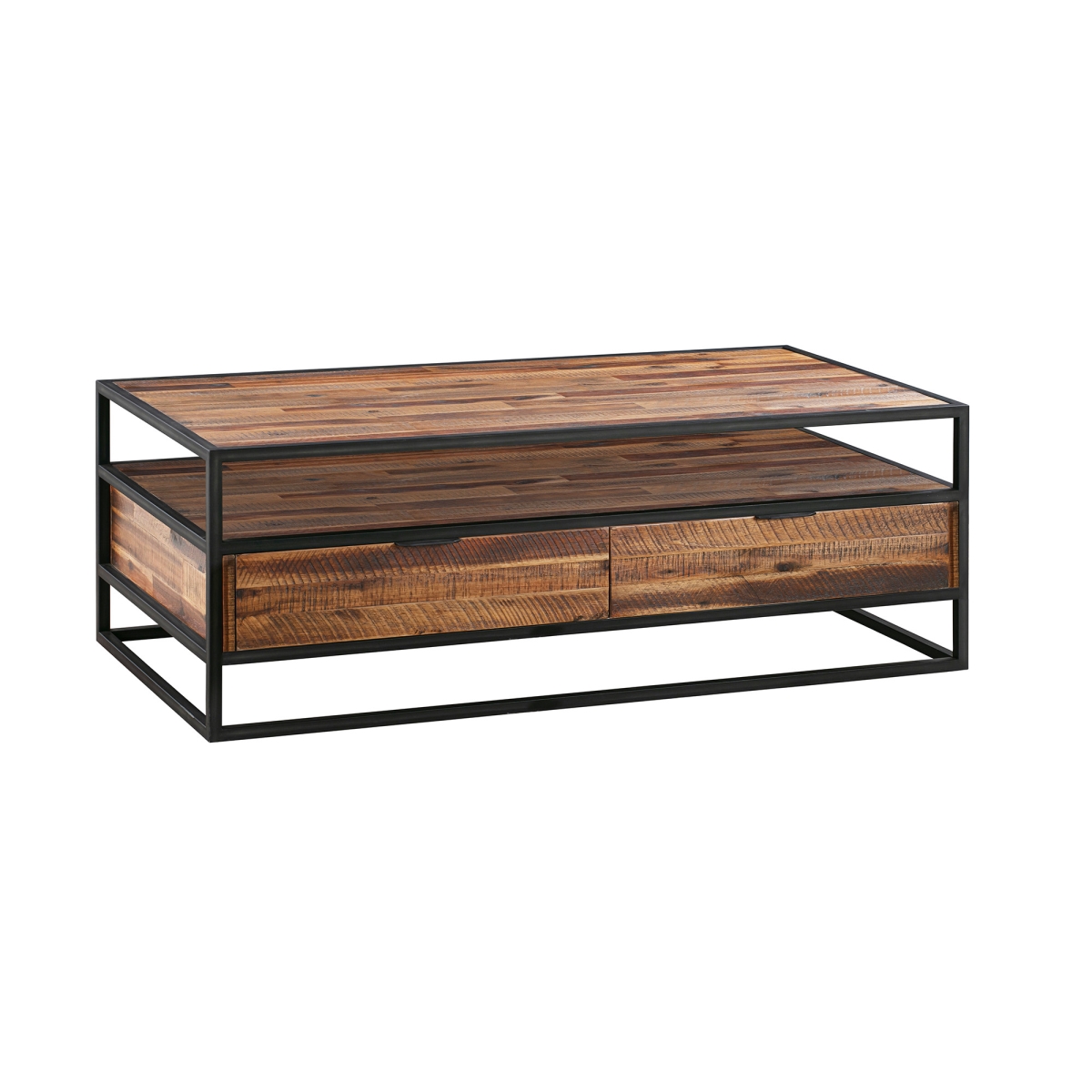 50 in. Brown & Black Solid Wood Rectangular Coffee Table with Shelf