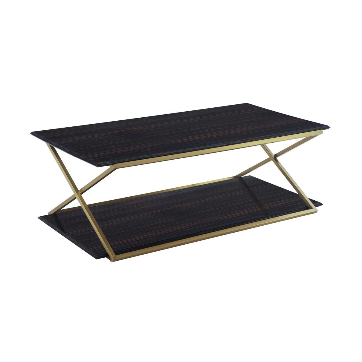 51 in. Dark Brown & Gold Rectangular Coffee Table with Shelf