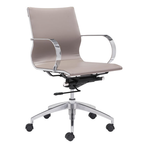 Home Roots Furniture 248827 33.9-36 X 27.6 X 27.6 In. Leatherette Chromed Stainless Steel Low Back Office Chair - Taupe