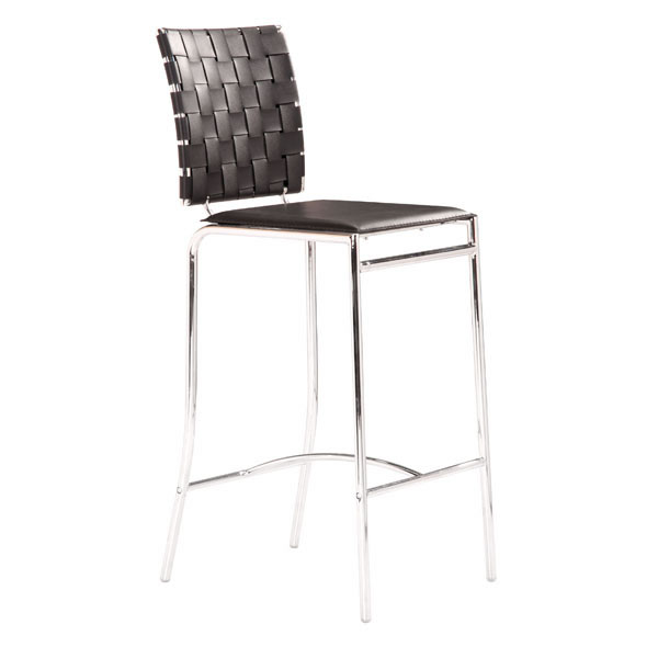 Home Roots Furniture 249062 39 X 15 X 19 In. Leatherette Chromed Stainless Steel Counter Chair - Black, Set Of 2