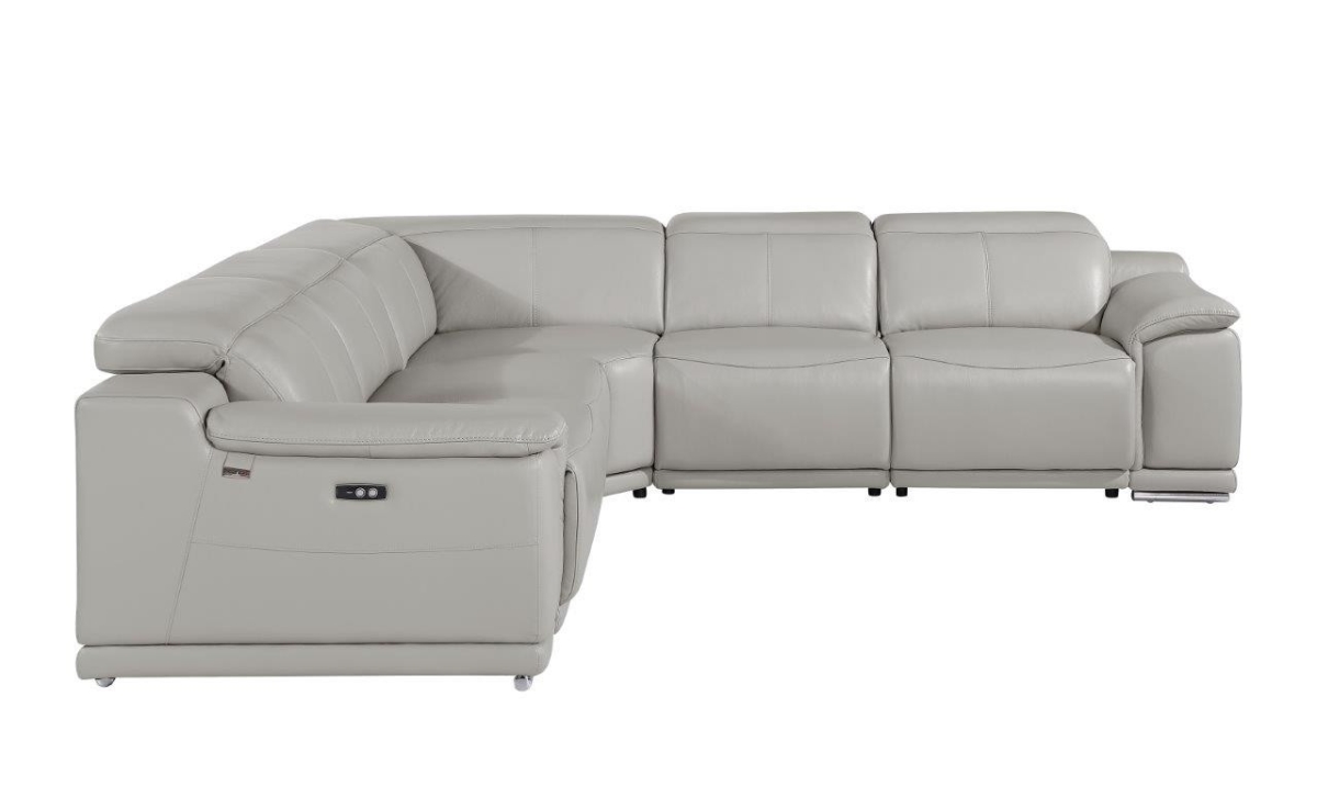 Italian Leather Modular Curved Reclining Sectional, Light Gray - 5 Piece
