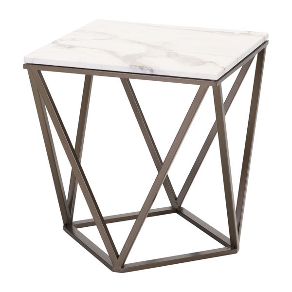 21.7 X 20.1 X 20.1 In. Faux Marble Painted Metal End Table - Stone & Antique Brass