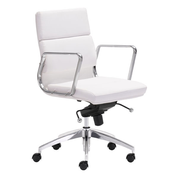 Home Roots Furniture 248991 36.4-39 X 21 X 26 In. Leatherette Chromed Stainless Steel Low Back Office Chair - White