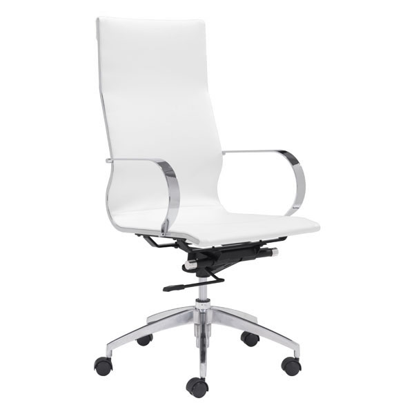 Home Roots Furniture 248823 42.9-45.3 X 27.6 X 27.6 In. Leatherette Chromed Stainless Steel Back Office Chair - White