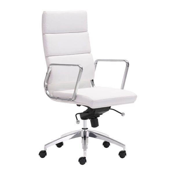 Home Roots Furniture 248988 42-44.5 X 21 X 26 In. Leatherette Chromed Stainless Steel High Back Office Chair - White