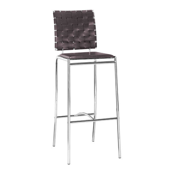 Home Roots Furniture 249063 41 X 15 X 19 In. Leatherette Chromed Stainless Steel Barstool - Espresso, Set Of 2