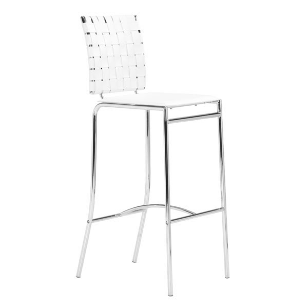Home Roots Furniture 249064 41 X 15 X 19 In. Leatherette Chromed Stainless Steel Barstool - White, Set Of 2