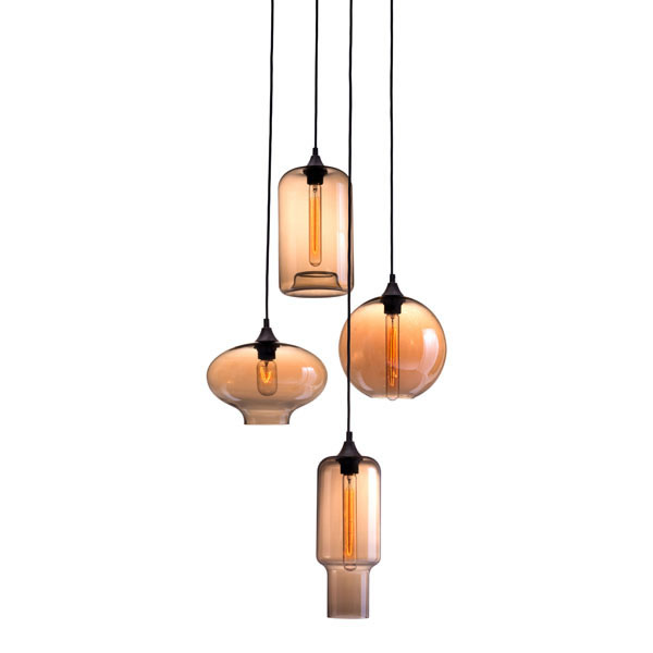62 X 19.7 X 19.7 In. Glass Metal Ceiling Lamp - Rust & Amber