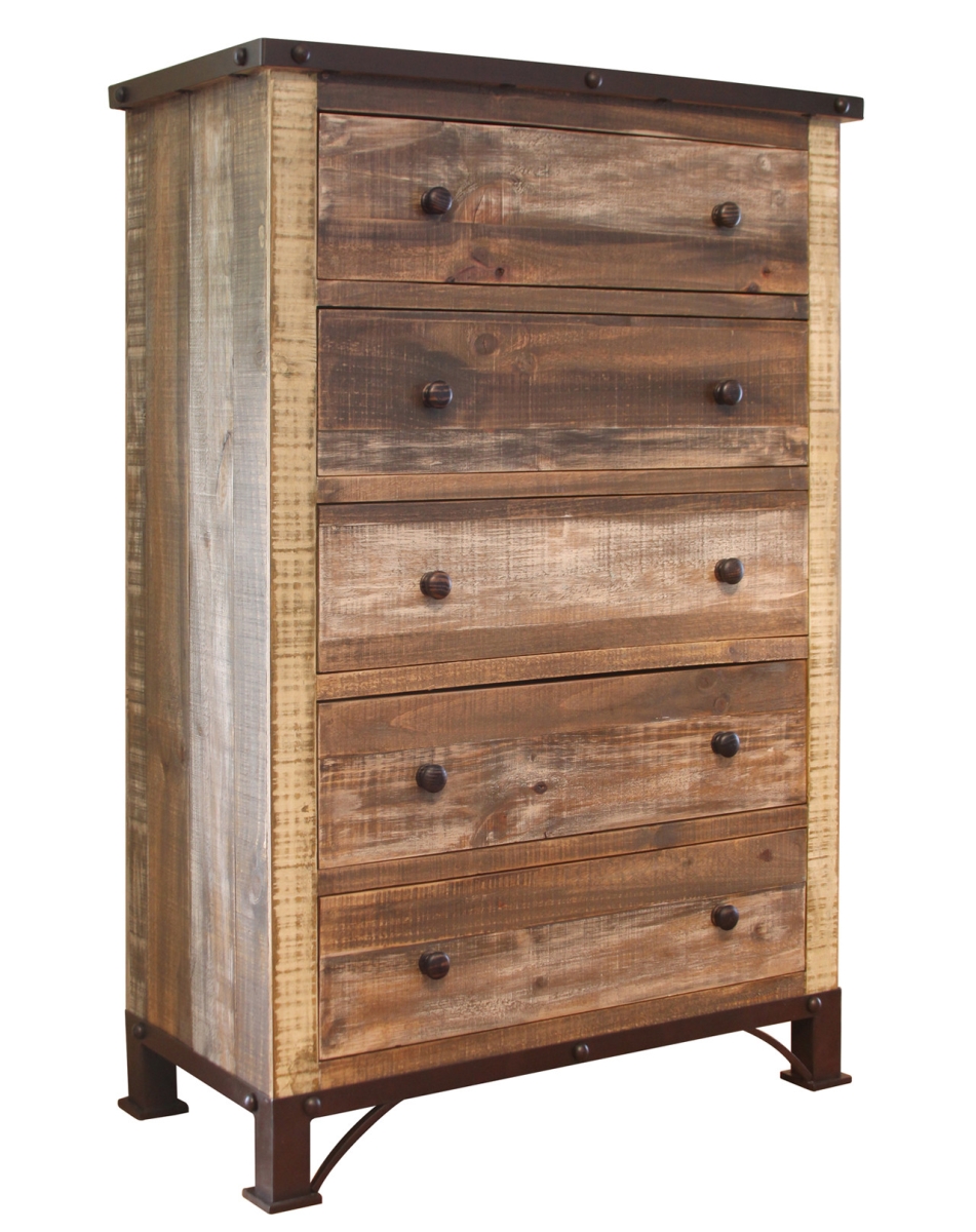 524575 36 in. Solid Wood Five Drawer Chest, Brown
