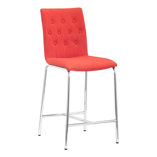 Home Roots Furniture 249040 39 X 16.5 X 19.7 In. Polyblend Chromed Stainless Steel Counter Chair - Tangerine, Set Of 2