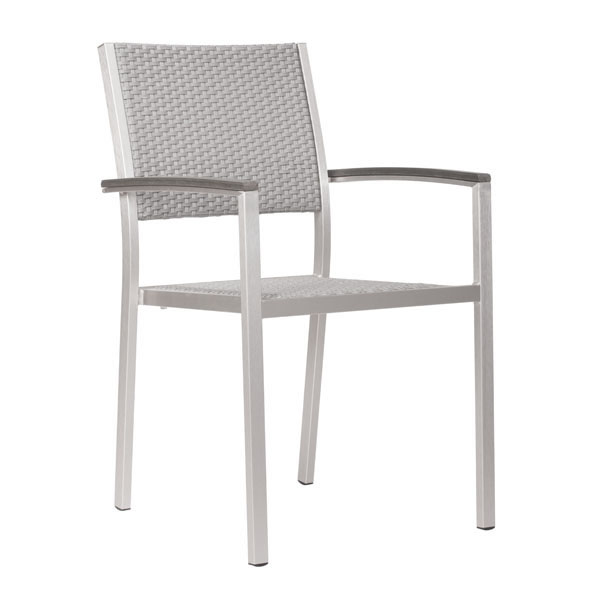 Home Roots Furniture 249168 34.9 X 21.3 X 21 In. Polyethylene & Faux Wood With Brushed Aluminum Arm Chair, Set Of 2