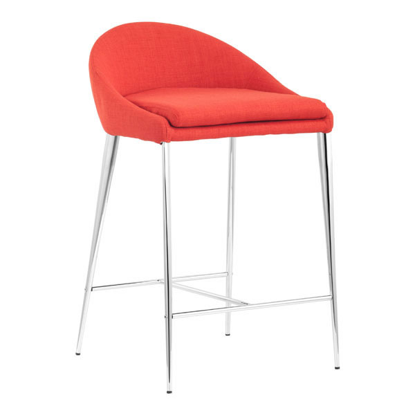 Home Roots Furniture 249037 30.3 X 18 X 18 In. Polyblend Chromed Stainless Steel Counter Chair - Tangerine, Set Of 2