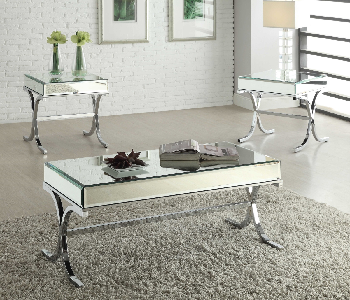 Home Roots Furniture 286043 22 X 21 X 21 In. Mirrored Top Tube End Table - Chrome