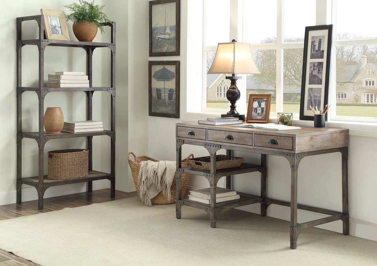 29 x 47 x 24 in. Pine Veneer & MDF Desk - Weathered Oak & Antique Silver