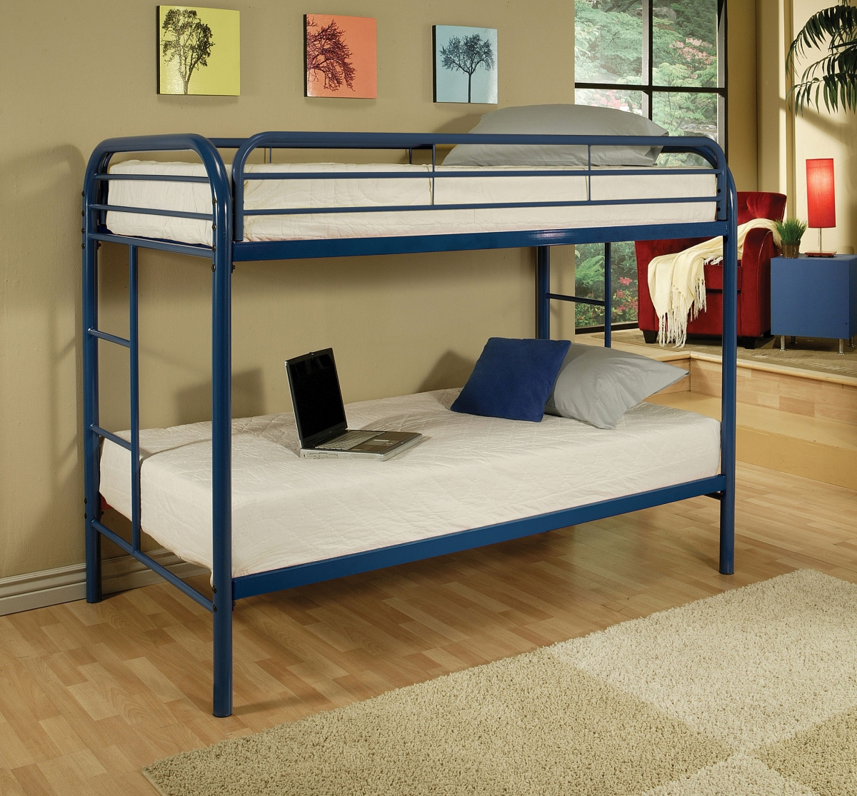 Home Roots Furniture 285198 60 X 78 X 41 In. Metal Tube Twin Bunk Bed - Blue