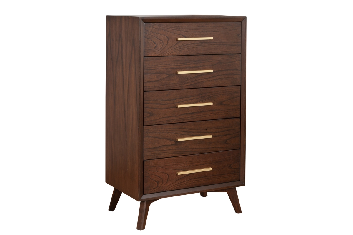 524124 28 in. Solid Wood Five Drawer Chest, Walnut