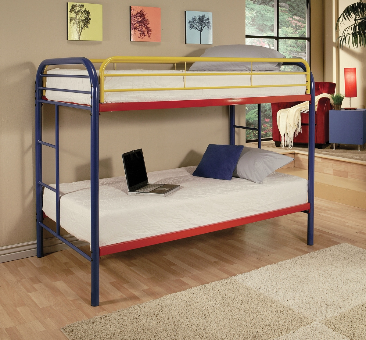 Home Roots Furniture 285200 60 X 78 X 41 In. Metal Tube Twin Bunk Bed - Rainbow
