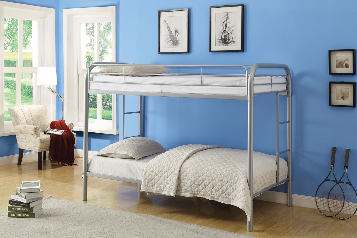 Home Roots Furniture 285201 60 X 78 X 41 In. Metal Tube Twin Bunk Bed - Silver
