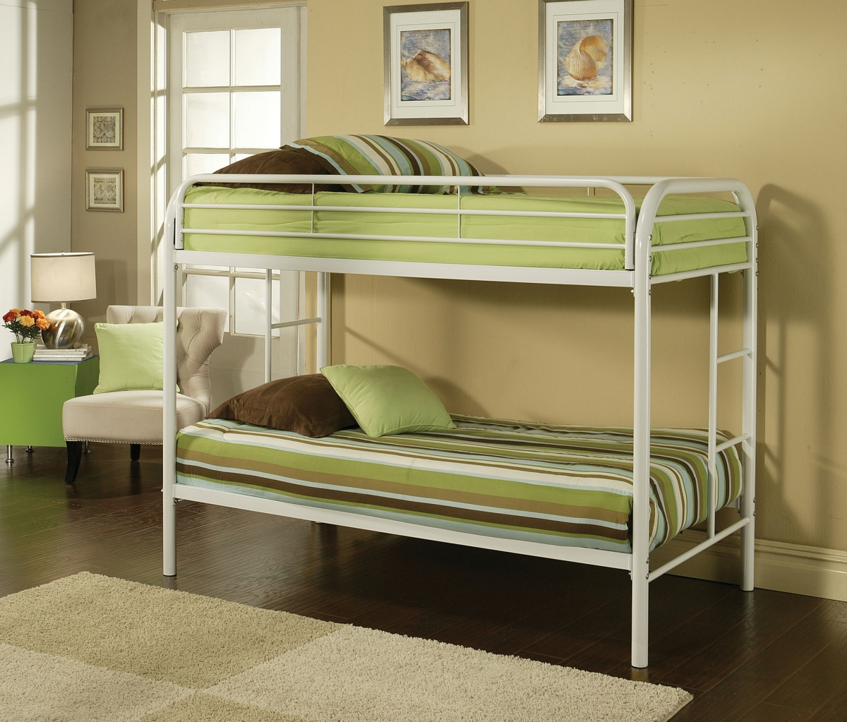 Home Roots Furniture 285202 60 X 78 X 41 In. Metal Tube Twin Bunk Bed - White
