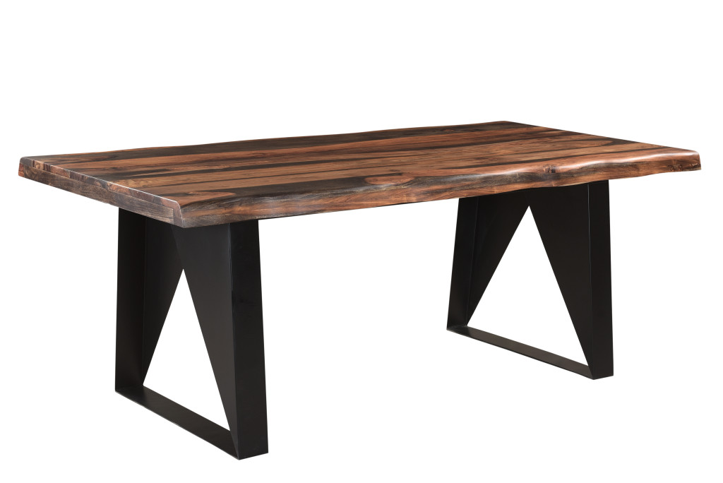 80 in. Dark Brown & Black Solid Wood & Metal Dining Table