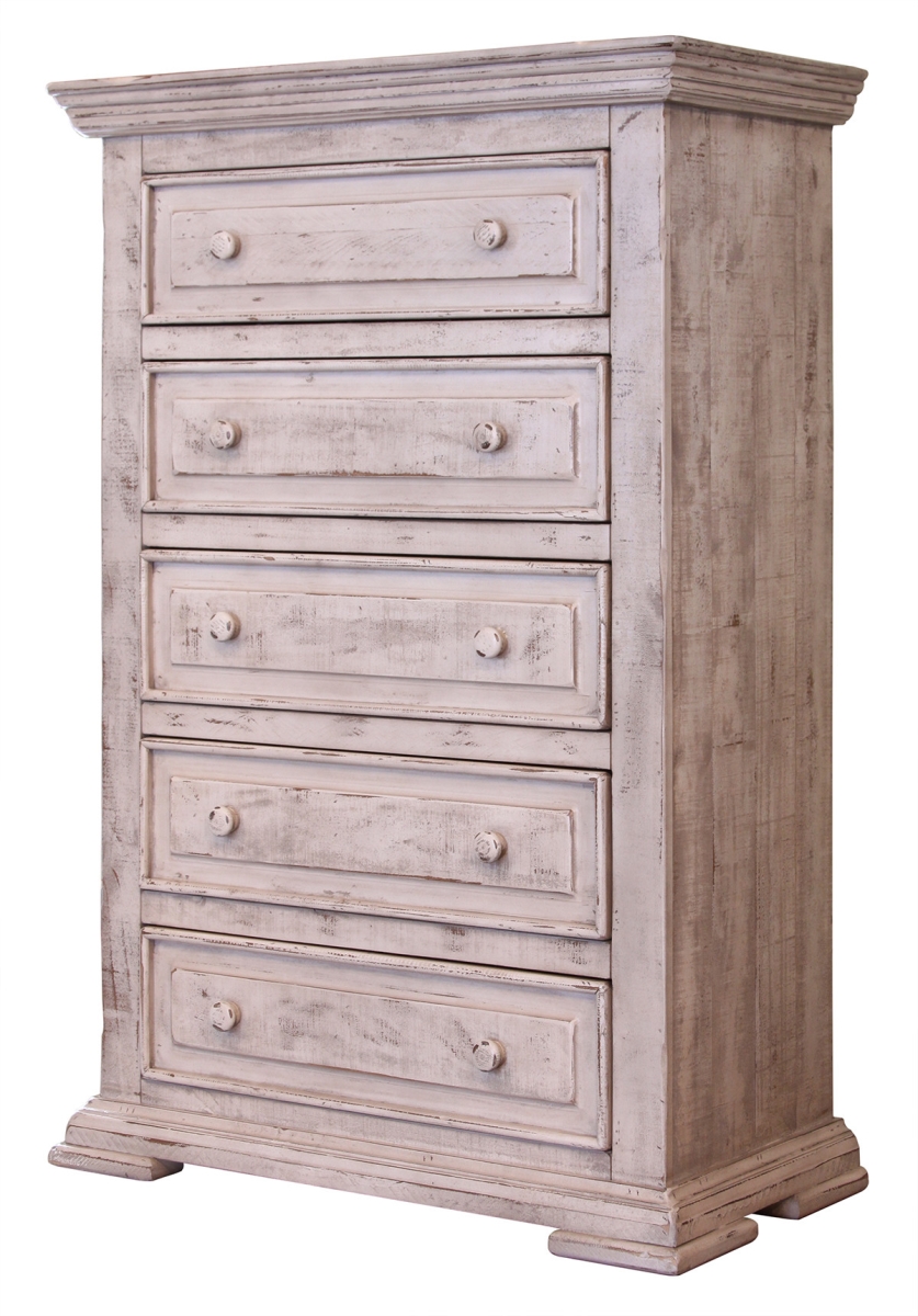 524564 37 in. White Solid Wood Five Drawer Chest