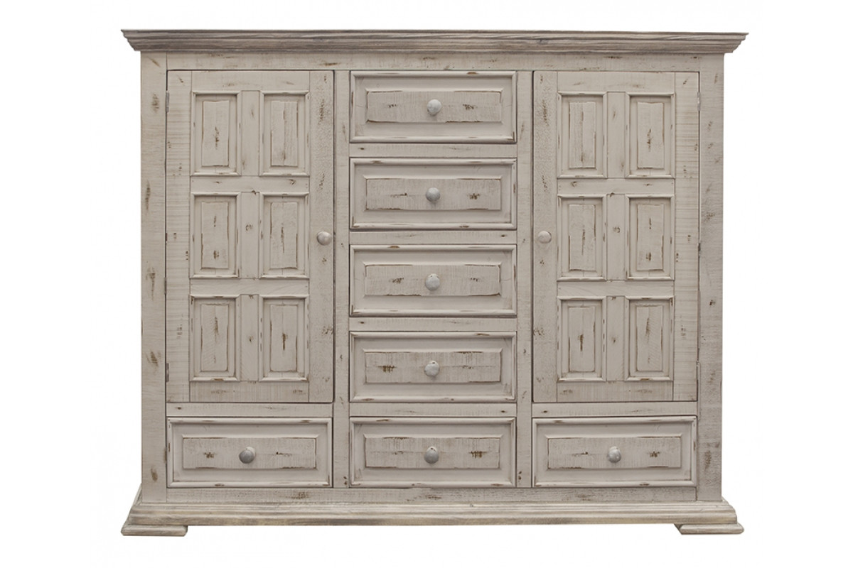 64 in. White Solid Wood Seven Drawer Gentlemans Chest