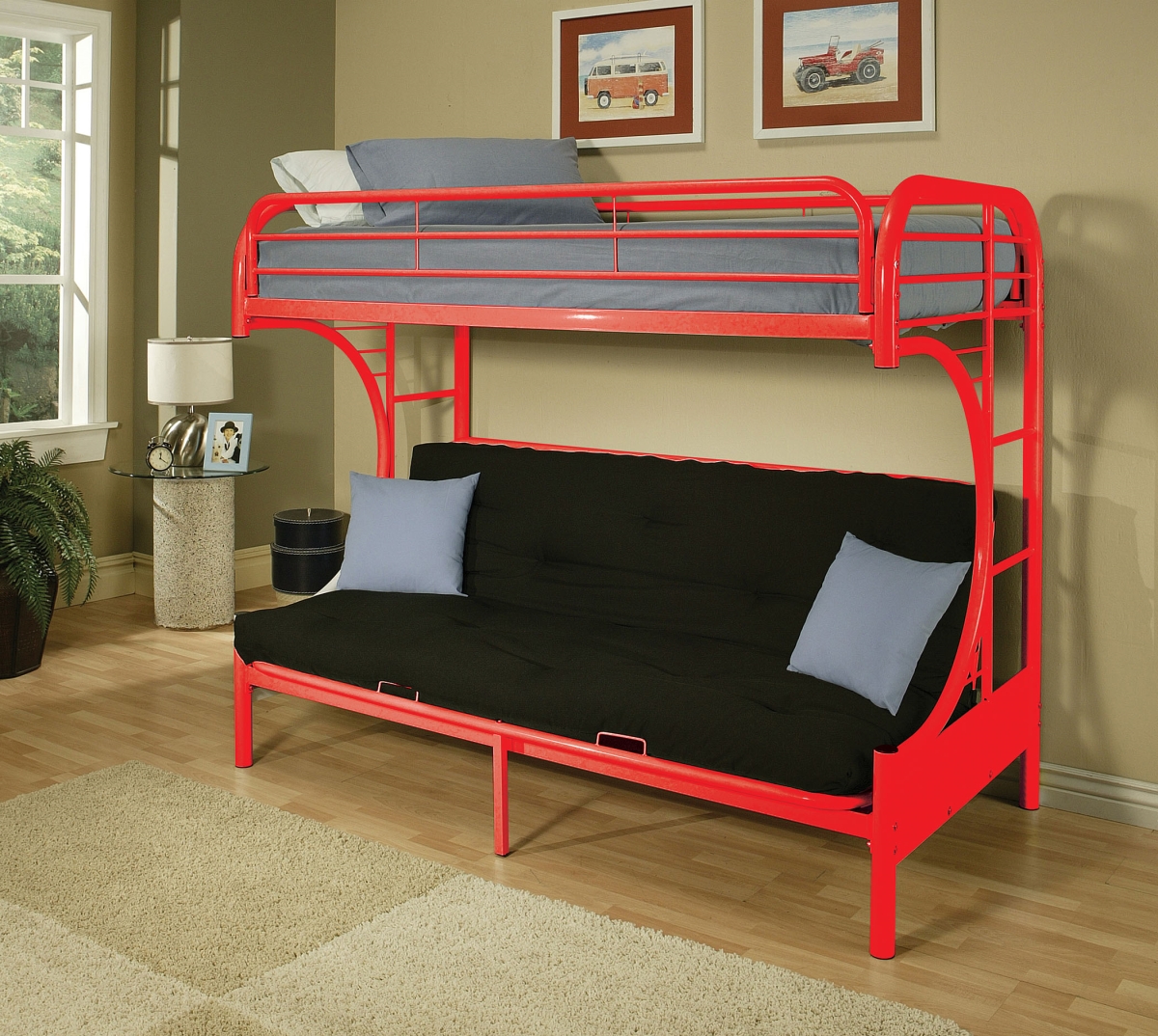 Home Roots Furniture 285190 65 X 78 X 41 In. Metal Tube Twin, Full & Futon Bunk Bed - Red