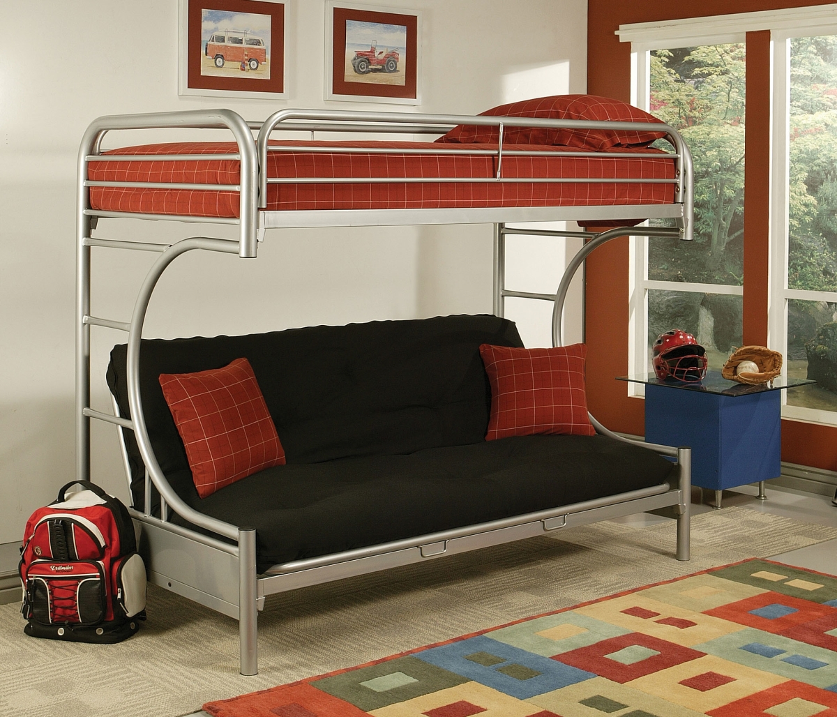 Home Roots Furniture 285191 65 X 78 X 41 In. Metal Tube Twin, Full & Futon Bunk Bed - Silver