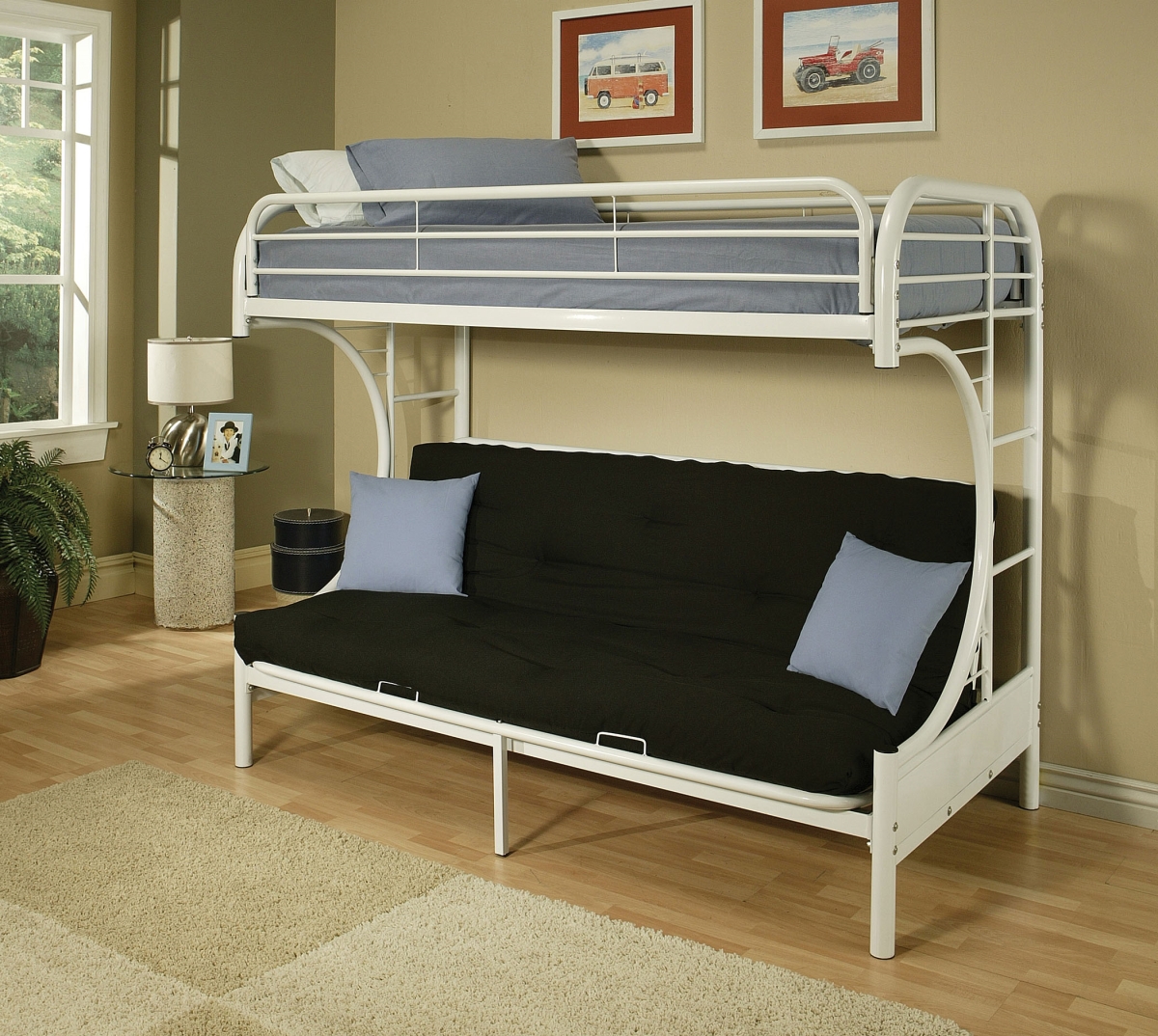Home Roots Furniture 285192 65 X 78 X 41 In. Metal Tube Twin, Full & Futon Bunk Bed - White