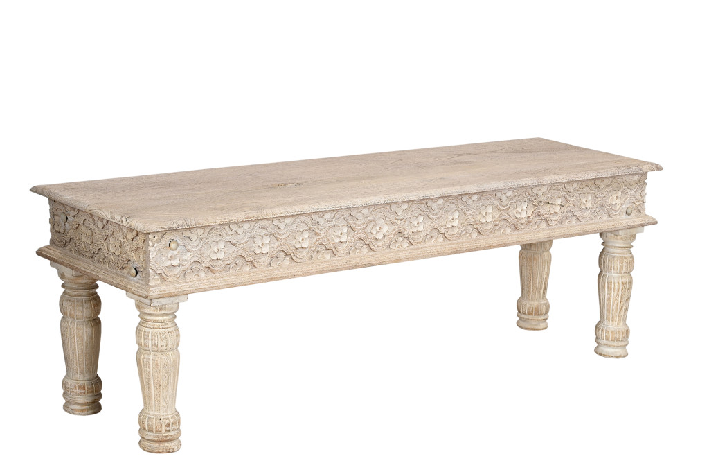 58 in. White Distressed Solid Wood Dining Bench