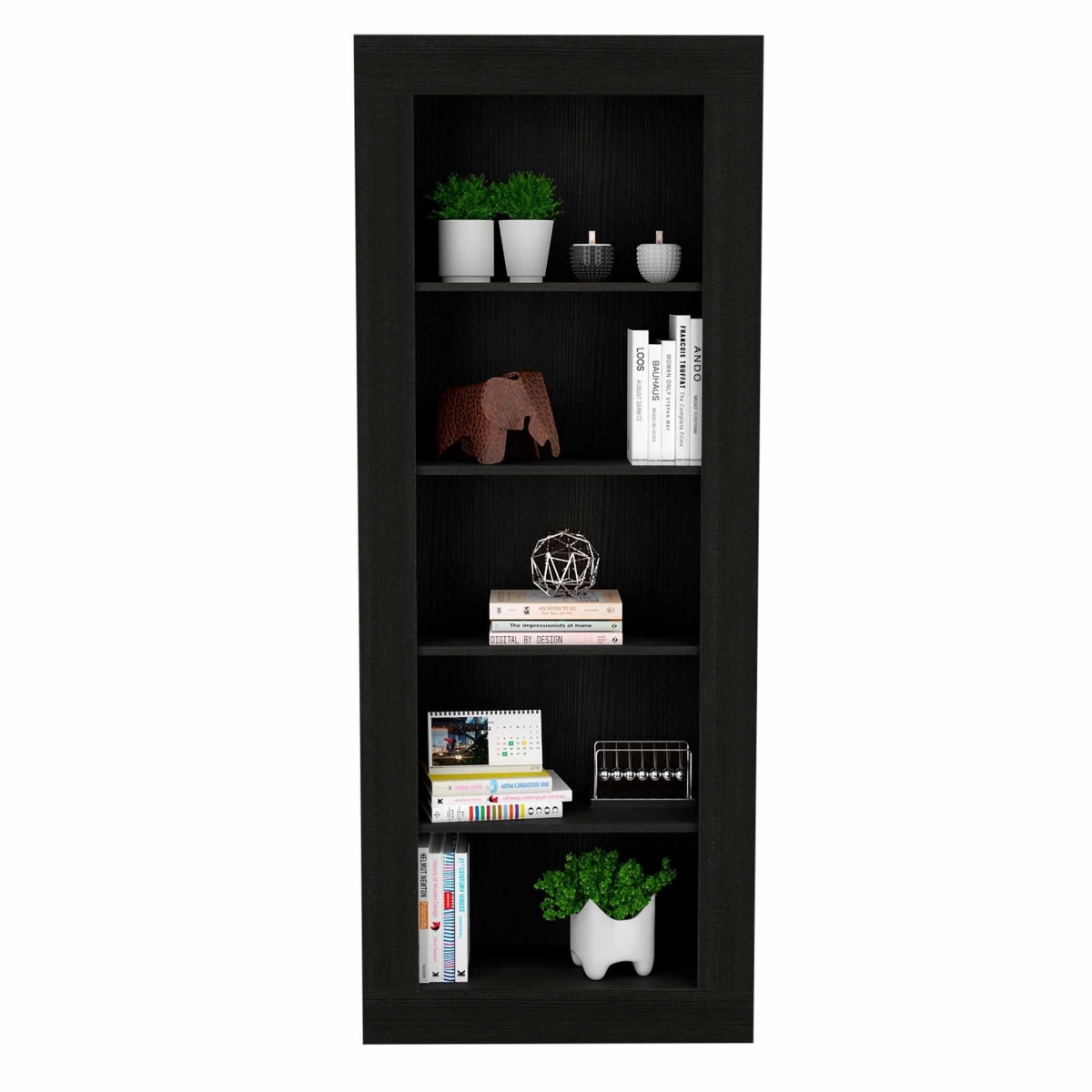 70 in. Black Wengue Five Tier Standard Bookcase