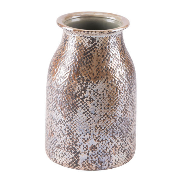 Home Roots Decor 295171 10.2 X 6.9 X 6.9 In. Ceramic Snake Skin Short Vase - Brown