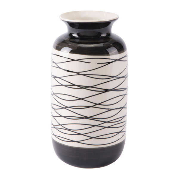 Home Roots Decor 295129 9.8 X 5.1 X 5.1 In. Ceramic Stripes Short Vase - Black & Ivory