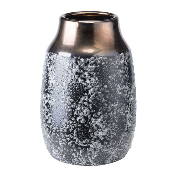 8.9 X 6 X 6 In. Ceramic Stoneware Metal Vase - Black