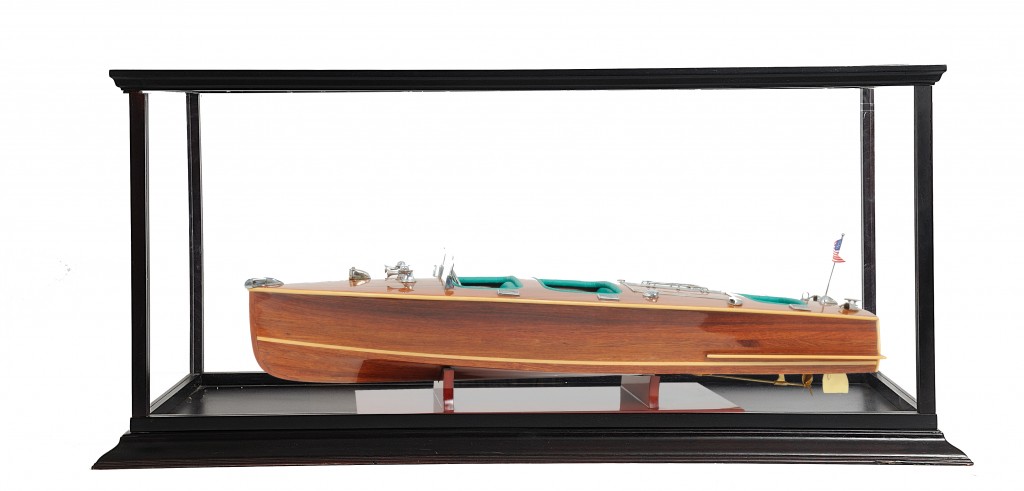 15 in. Wood Brown c1928 Chris Craft Triple Cockpit Hand Painted Boat with Case