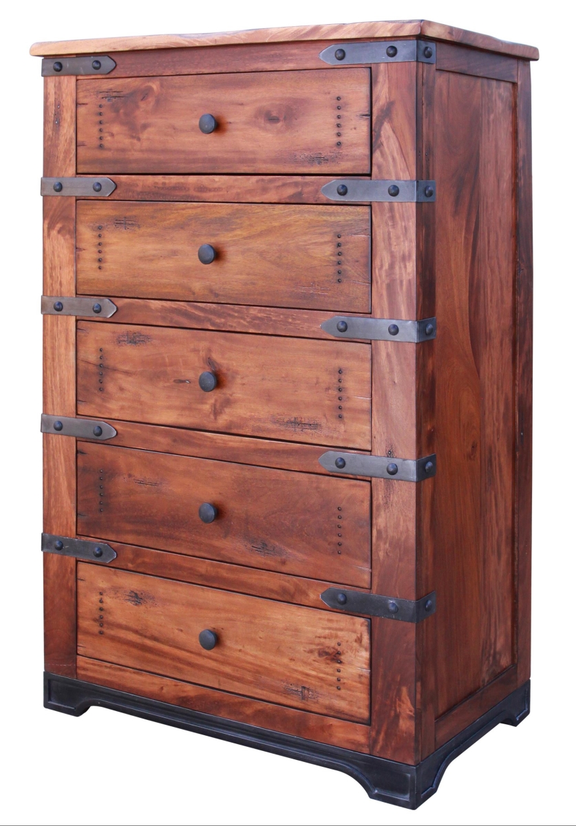 524574 36 in. Solid Wood Five Drawer Chest, Natural