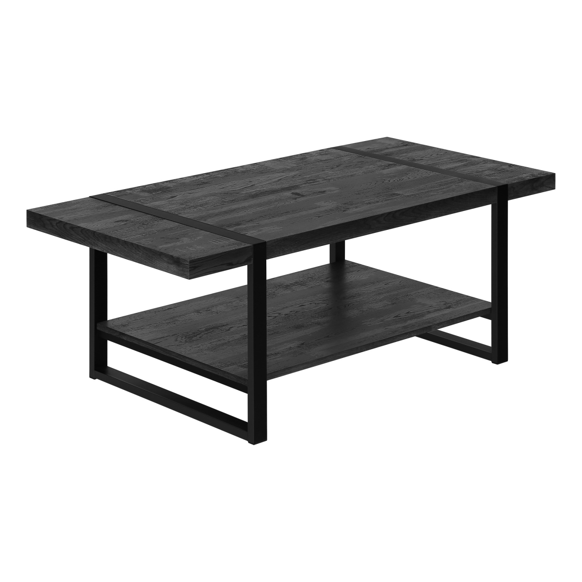 47 in. Rectangular Coffee Table with Shelf, Black