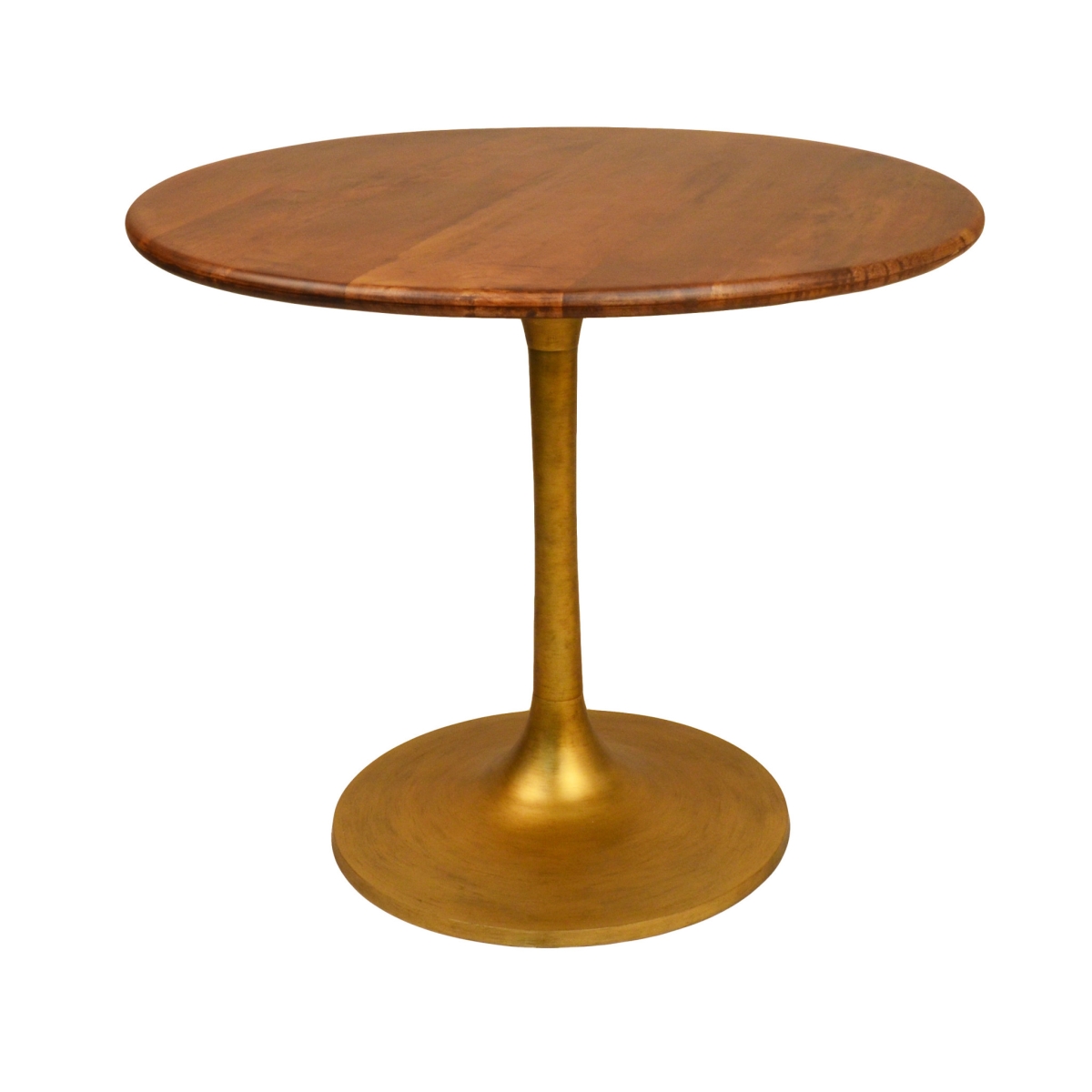 29.625 x 36 x 36 in. Brown & Gold Round Solid Wood & Iron Pedestal Base Dining Table