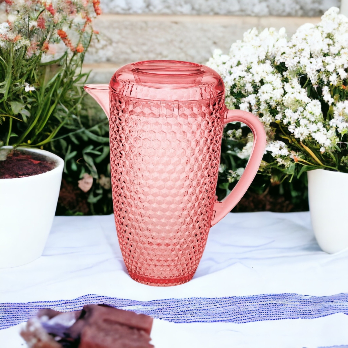 Picture of HomeRoots 523316 2.5 qt. Diamond Acrylic Pitcher, Pink